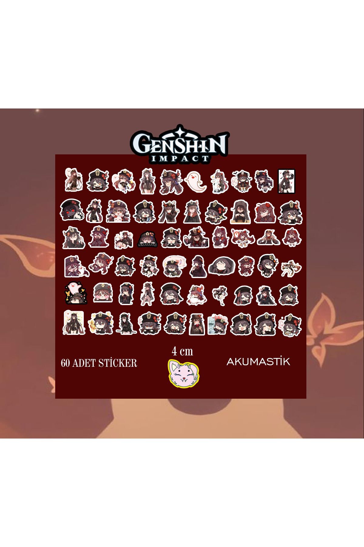 Genshin Impact - Hu Tao Sticker Seti 60 Adet - Anime Sticker - Parlak Sticker