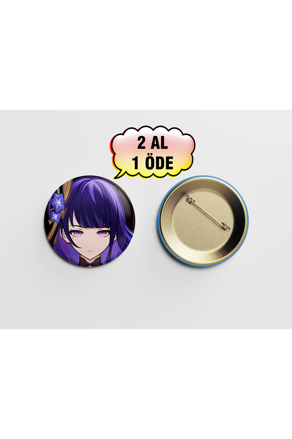Genshin Raiden Shogun 1 adet 44mm Arkası İğneli Buton Rozet - Anime
